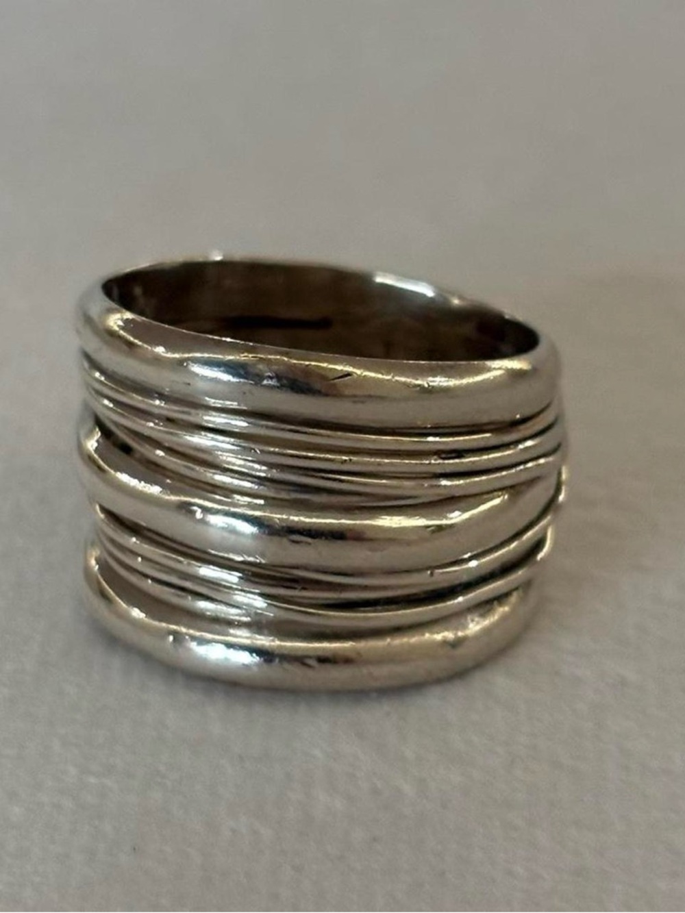 Vintage LVF 925 Sterling Silver Texture Design Wide Band Statement Ring Size 8